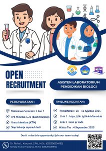 OPEN RECRUITMENT ASISTEN LABORATORIUM PENDIDIKAN BIOLOGI TAHUN 2025