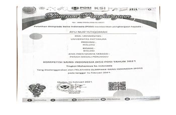 Ayu Nur’ Istiqomah, Medali Perunggum Kompetisi Sains Indonesia (KSI) Pose Tahun 2021