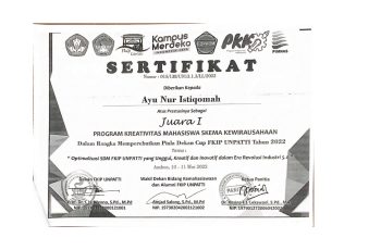Ayu Nur’ Istiqomah, Juara 1 Program Kreativitas Mahasiswa SKEMA-Kewirausahaan Piala Dekan Cup FKIP-UNPATTI Tahun 2022
