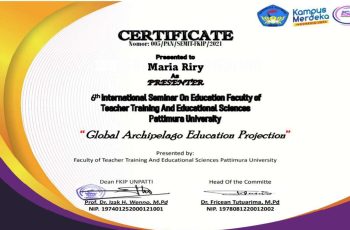 Maria Riry, Presenter 6th Internasional Seminar on Education (ISEDU) FKIP UNPATTI 2021