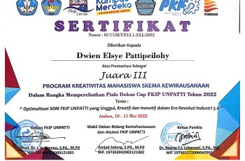 Eunike Auparay, Juara 3 Program Kreativitas Mahasiswa SKEMA Kewirausahaan untuk Piala Dekan Cup FKIP-UNPATTI Tahun 2022