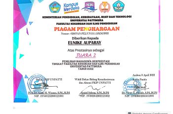 Eunike Auparay, Juara 2 Mahasiswa Berprestasi Tingkat Fakultas, UNPATTI Tahun 2022