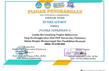 Eunike Auparay, Juara Harapan 2 Lomba Microteaching Tingkat Mahasiswa, diselenggarakan oleh FKIP-UNPATTI dalam rangka HARDIKNAS Tahun 2023