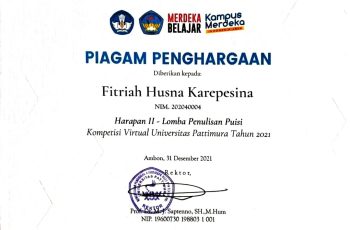 Fitriah Husna Karepesina, Juara 2 Lomba Penulisan Puisi Kompetisi Virtual UNPATTI Tahun 2021